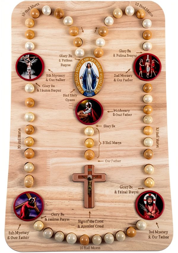 Wooden Rosary Board Gather and Pray Interactive Prayer Tool-1