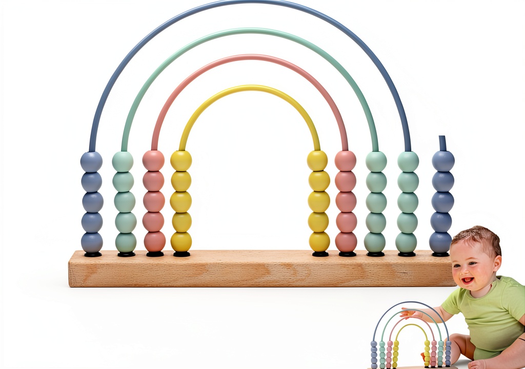 Ibwaae wooden abacus with colorful beads on a play mat