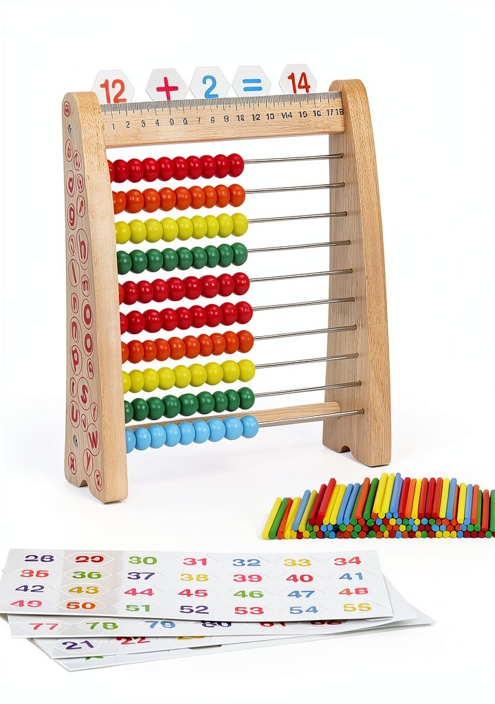 'AISHUN Colorful Abacus Toy with number cards and counting sticks displayed'