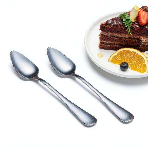 Black Grapefruit Spoons 2 Pieces Set, 2 Stainless Steel Grapefruit Spoon with Titanium Plating, Grapefruit Utensil Set, Serrated Edges Spoon Pack of 2 (Black)-3