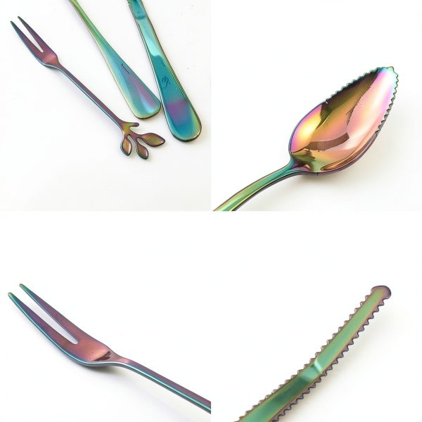 Grapefruit Spoons and Knife Set, 9-Piece Stainless Steel Rainbow Color-5