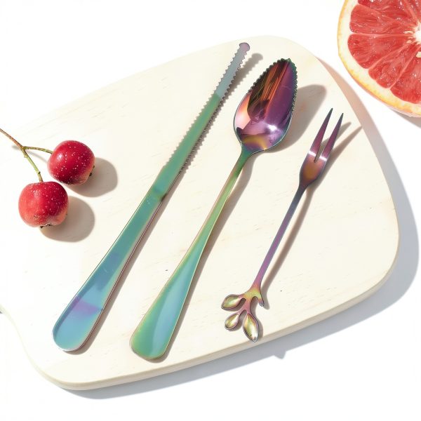 Grapefruit Spoons and Knife Set, 9-Piece Stainless Steel Rainbow Color-2