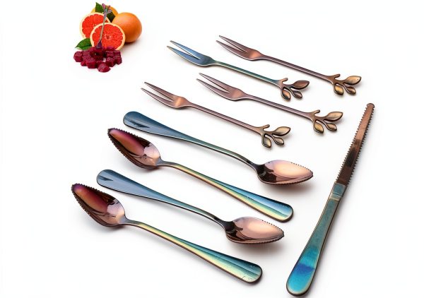 Grapefruit Spoons and Knife Set, 9-Piece Stainless Steel Rainbow Color-1