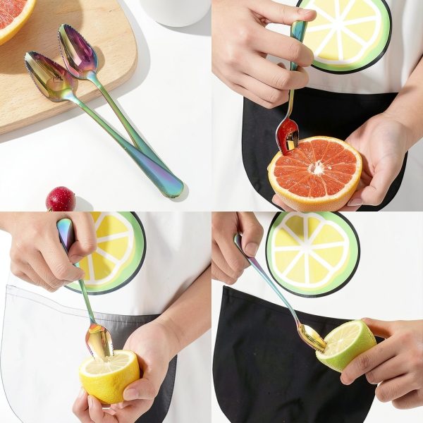 Grapefruit Spoons and Knife Set, 9-Piece Stainless Steel Rainbow Color-4