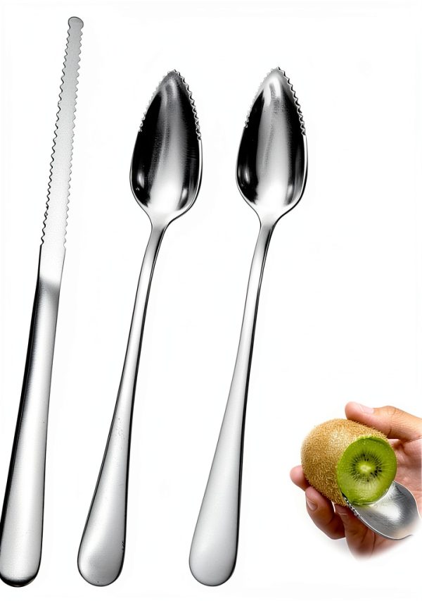 Giantree Grapefruit Spoon, Serrated Edge Grapefruit Knife, Stainless Steel Grapefruit Utensil Tool Dessert Spoons for Citrus Lemon Kiwi Salads Melon Lime Pitaya Apple Fruit Puree (3)-0