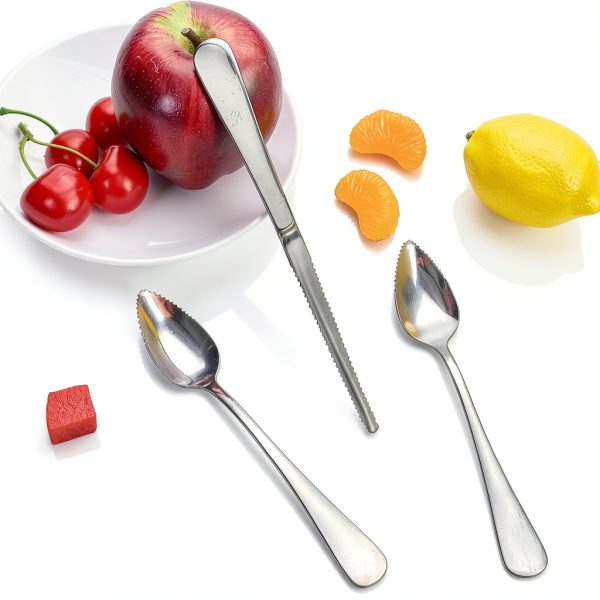 Giantree Grapefruit Spoon, Serrated Edge Grapefruit Knife, Stainless Steel Grapefruit Utensil Tool Dessert Spoons for Citrus Lemon Kiwi Salads Melon Lime Pitaya Apple Fruit Puree (3)-2