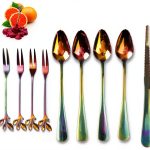 Grapefruit Spoons and Knife Set, 9-Piece Stainless Steel Rainbow Color-0