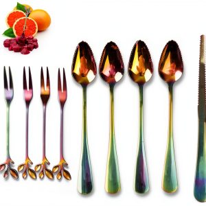 Grapefruit Spoons and Knife Set, 9-Piece Stainless Steel Rainbow Color-0